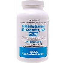 Sda Diphenhydramine 25 Mg Capsule (Compares To Benadryl) - Bottle Of 1000 Capsules