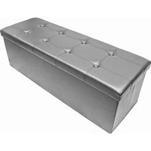Leather Folding Storage Ottoman- Faux Leather Storage Bench (Gray)