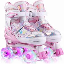 HIKOLE Kids Adjustable Roller Skates W/LED Light Up Wheels ABEC-7 Bearing Gift