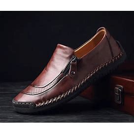 Sheliin Mens Side Zipper Casual Comfy Leather Slip On Loafers, Comfy Orthopedic Walking Shoes - On This Week Sale 70% OFF Brown Standard US 11