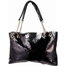 Large Capacity Fashion Glitter Handbag Purse Two Tone Reversible Sequins Tote Bag Zipper Shoulder Bag With Chain And PU Leather S