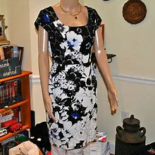 White House Black Market Dresses | Whbm Career Dress, Floral Design, Euc Size 6 | Color: Black/White | Size: 6