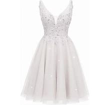 Floral Tulle Homecoming Dresses V-Neck Tulle Short Prom Dresses Sparkly Sequin Cocktail Mini Dress