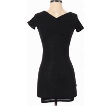 Shein Casual Dress - Bodycon V Neck Short Sleeve: Black Solid Dresses - Women's Size X-Small