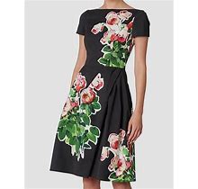 $2190 Carolina Herrera Women's Black Bateau Neck Floral Printed Dress Size 8