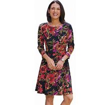Women's Fit And Flare Floral Dress In Black Size 18W By Northstyle Catalog