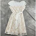 Danny & Nicole Dress Women 14 Ivory Beige Lace Crepe Lined Party Formal