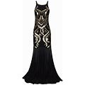 VIJIV 1920S Maxi Long Gatsby Beaded Sequin Art Deco Evening Gown Prom Dress