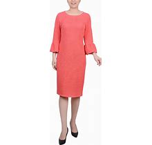 Ny Collection Petite 3/4 Length Imitation Pearl Detail Dress - Coral - Size PS