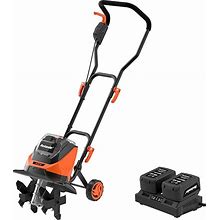 MAXLANDER Cordless Tiller Cultivator, 40V 12-Inch Brushless Electric Garden Tiller With 4 Steel Tines, Powerful 280 RMP Rototiller With 2X4.0 Battery