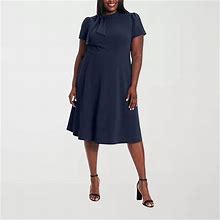 London Times Plus Short Sleeve Fit + Flare Dress | Blue | Plus 24W | Dresses Fit + Flare Dresses | Easter Fashion