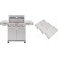 Monument Grills Larger 4-Burner Propane Gas Grills Stainless Steel Cabinet Style With Side & Infrared Side Sear Burners With Stainless Steel Cooking