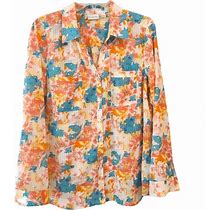 Kim Rogers Floral Button Down Roll Tab Sleeve Blouse