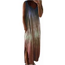 Honhuzh Women Summer Dresses 2022, Tye Dye Sleeveless Dress With Pockets Sundress Linen Loose Dress