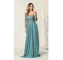 Formal Dress Shops Inc Embroidered Plus Size Formal Gown Sage 10