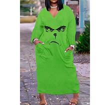 Ugly Christmas Dress Loose Fit T Shirt Dress Grinch Stole Christmas Print Holiday Dress Casual Patchwork V Neck Straight Dresses(3XL)