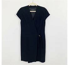 Lafayette 148 Black Front Wrap Dress Size 10 Petite Short Sleeves Work