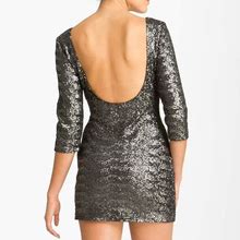 Alberto Makali U-Back Sequin Minidress Dress Size 2 $210 Charcoal Grey