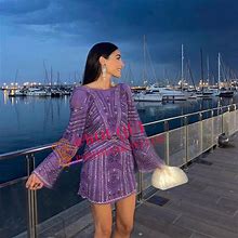 Zara Dresses | Bloggers Fav Zara Beaded Tunic Mini Dress | Color: Purple | Size: Various