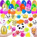 24 Pack Easter Eggs Filled With Slow Rising Keychain Squeeze Toy For Kids Easter Basket Stuffer Filler 24 Style Stress Relief Fidget Toy 1 Surprise