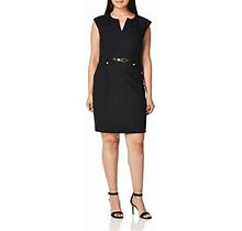Calvin Klein Women's Shift Dress W/Gold Hardware, Black, 12