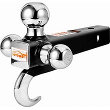 Towever 84180 Trailer Hitch Tri Ball Mount With Hook, 3 Ball Hitch Fit For Towing Hitch 2 Inch Receiver (Hollow Shank Tow Hitch, Black&Chrome)