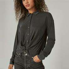 Lucky Brand Sandwash Twist Front Long Sleeve Button Up Shirt - Women's Clothing Button Down Tops Shirts In Jet Black, Size XL - Shop Spring Styles