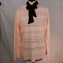 Venus Sweaters | Venus Peach Heart Sweater Black Ribbon Tie Euc | Color: Black | Size: L
