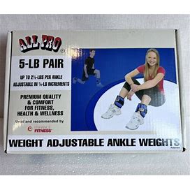 All Pro Ankle Weights Pair Two 5 Lb. Weights Adjustable Excellent