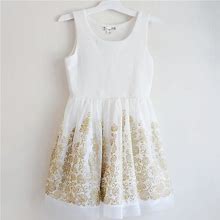 Knitworks Dresses | Knit Works Girl Party Dress Size 10 | Color: Gold/White | Size: 10G