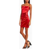 Honey And Rosie Square Neck Faux Wrap Satin Dress, Womens, Juniors, S, Red