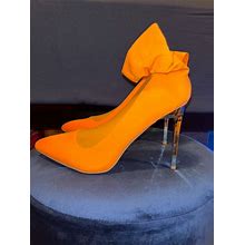Pointed Toe Gold Accent High Heeled Ankle Boots Booties Orange Us Size