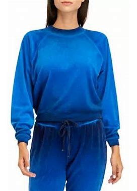 Wonderly Women's Long Sleeve Washed Velour Sweatshirt, Blue, Xxl