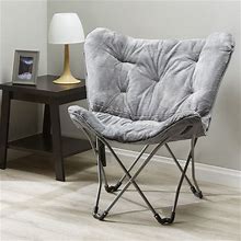 Mainstays Folding Faux Fur Butterfly Chair Gray Easy Storage Transport 8.7 Lb