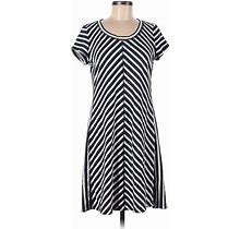 Talbots Casual Dress - A-Line Crew Neck Short Sleeve: Black Chevron Dresses - Women's Size Medium Petite