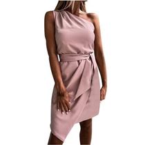 Beach Dresses For Women Casual Summer, Women's One Shoulder Belted Casual Mini Dress Party Club Bodycon Short Dresses Asymmetrical Sleeveless Wrap Coc