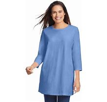 Plus Size Women's Perfect Three-Quarter Sleeve Crewneck Tunic By Woman Within In French Blue (Size 18/20)