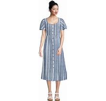 Petite Lands' End Linen Sweetheart Button Front Midi Dress, Women's, Size: Medium Petite, Blue