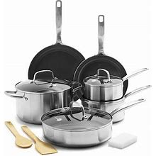 Greenpan Chatham Stainless Steel 12-Pc. Cookware Set | Gray | One Size | Cookware Cookware Sets | Pfoa Free|Dishwasher Safe|Non-Stick|Ptfe Free