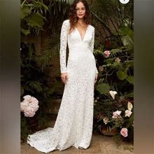 Lulu's Dresses | Following Your Heart White Lace Long Sleeve Maxi Dress | Color: White | Size: 8