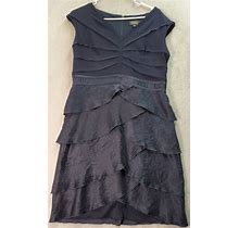Adrianna Papell Sheath Dress Womens Petite 12P Navy Polyester Ruffle Back Zipper