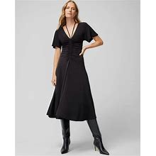 Women's Petite Short-Sleeve Ruched Front Midi Dress In Black Size XS | White House Black Market