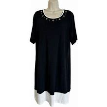 Quacker Factory Color-Block Knit Dress Womens Medium Black Rhinestones