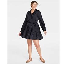 On 34th Women's Satin Wrap Dress, Created For Macy's - Deep Black - Size XS
