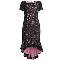 Shani Women's High-Low Crepe Dress - Black Pink - Size 10