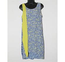 Sfizio Italy Blue Yellow White Sleeveless High Low Sheath Dress, Size
