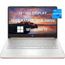 2023 Newest HP Laptops For College Student & Business, 14'' HD Computer, Intel Celeron N4120(4-Core), Up To 2.60 Ghz, 16GB RAM, 576GB(64GB SSD+512GB