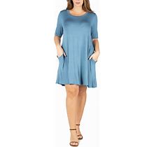 24Seven Comfort Apparel Plus Size Knee Length Pocket T-Shirt Dress - Blue - Size 3X