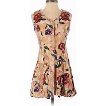 Joni Blair Casual Dress - A-Line: Tan Print Dresses - Women's Size 7