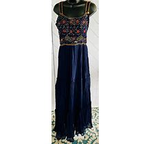 Pure Designer Georgette Crush Embroidery Real Mirror Work Long Dress With Pant And Dupatta(Sleeves Attached Inside)